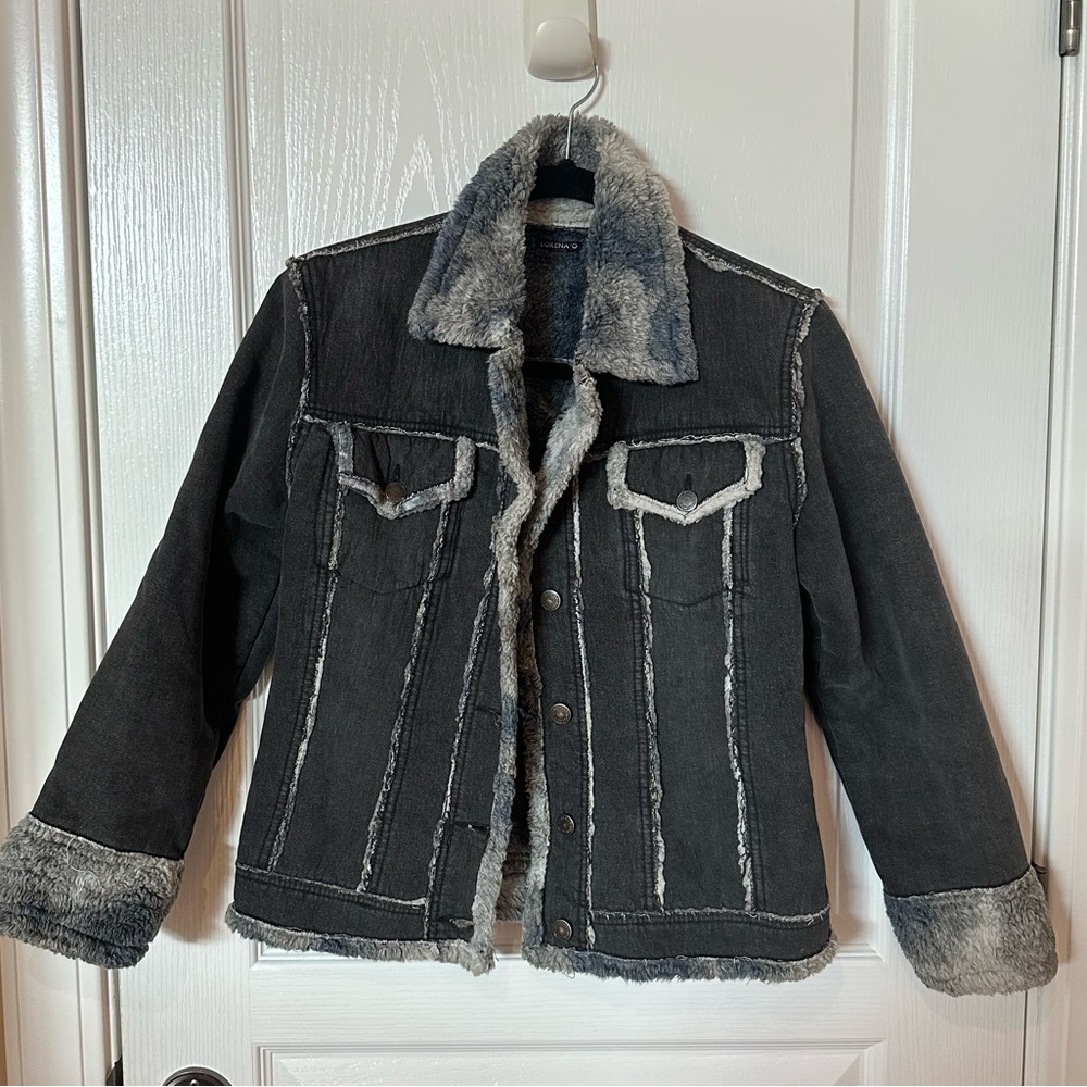 LORENA' O from Italy size SMALL Vintage Grey & Fur Jean Jacket